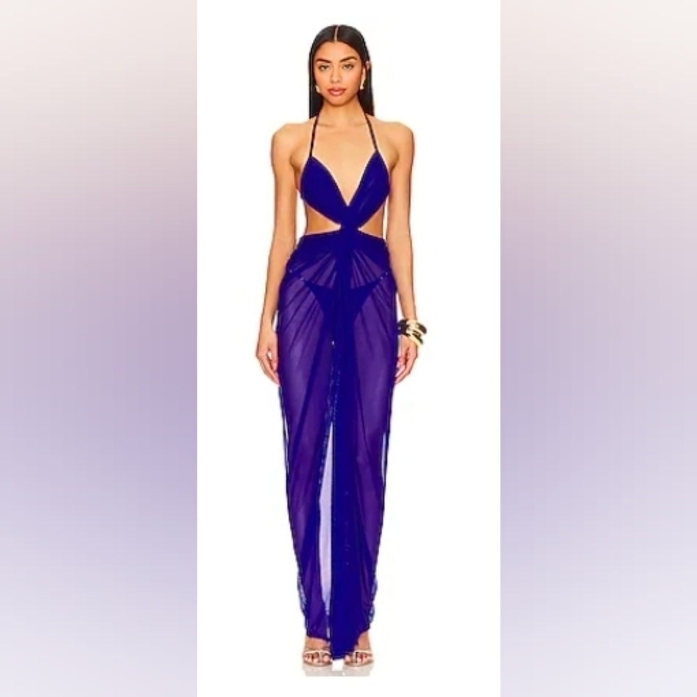 Sheer Cutout Maxi Dress in Deep Purple
